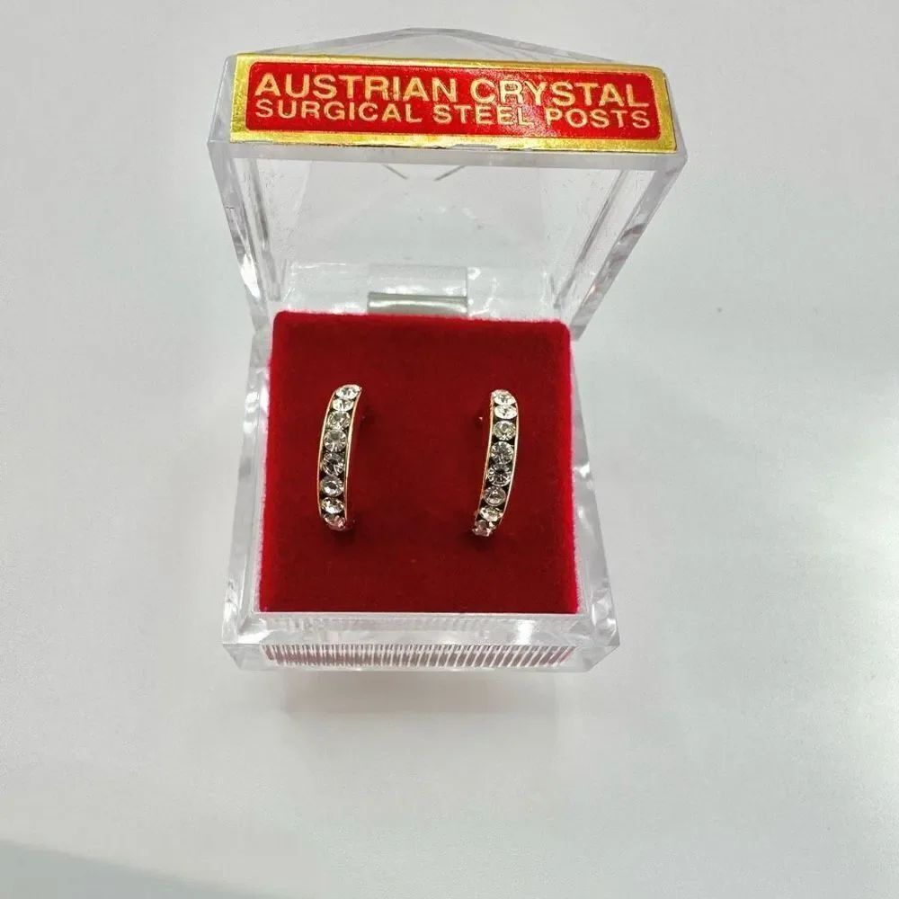 Austrian crystal gold tone hoop earrings